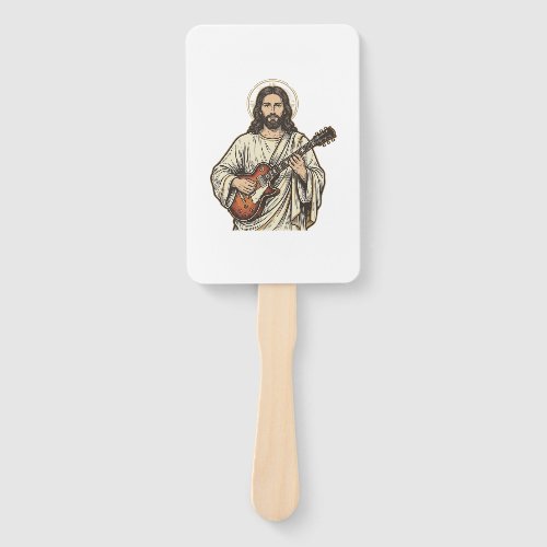 Vintage Sacred Guitarist Engraving Shirt Design_1 Hand Fan