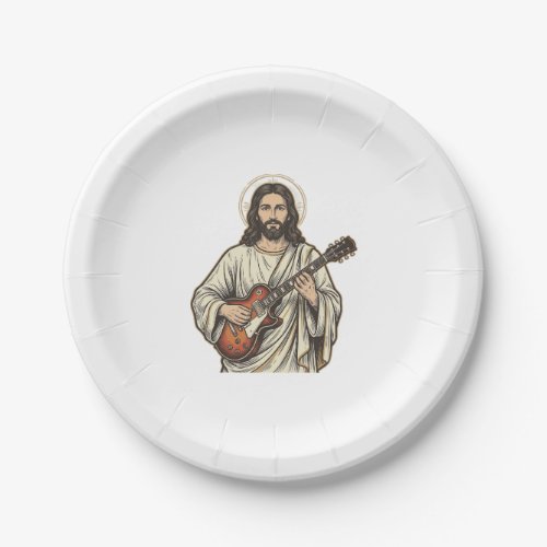 Vintage Sacred Guitarist Engraving Shirt Design_1 Paper Plates