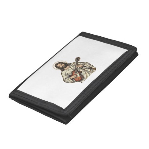 Vintage Sacred Guitarist Engraving Shirt Design_1 Trifold Wallet