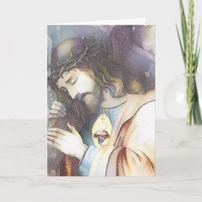 Vintage Sacred Heart of Jesus carrying cross Card (Front)
