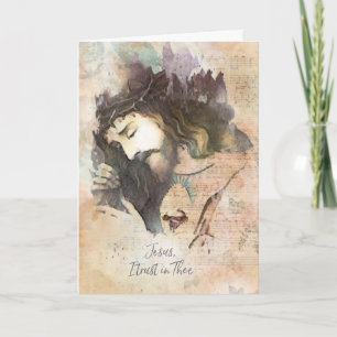 Vintage Sacred Heart of Jesus carrying cross Card