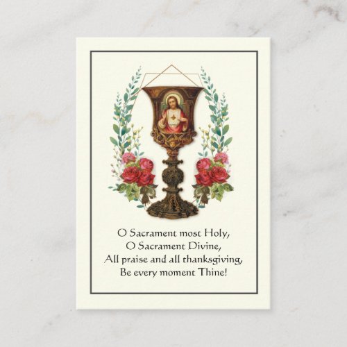 Vintage Sacred Heart of Jesus Chalice Prayer Roses Business Card