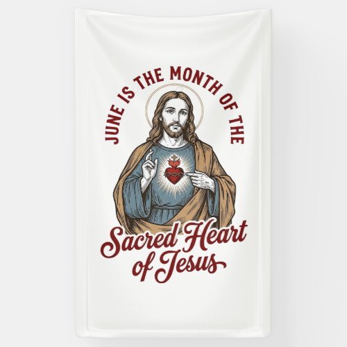 Vintage Sacred Heart of Jesus June Religious Shirt Banner