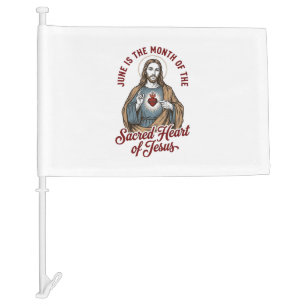 Vintage Sacred Heart of Jesus June Religious Shirt Car Flag