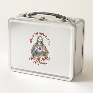 Vintage Sacred Heart of Jesus June Religious Shirt Metal Lunch Box