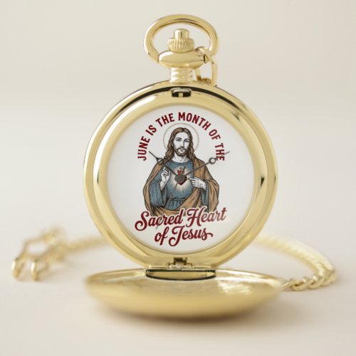 Vintage Sacred Heart of Jesus June Religious Shirt Pocket Watch