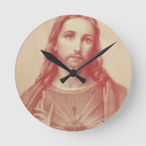 Vintage Sacred Heart of Jesus Round Clock