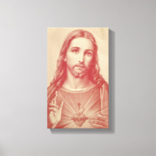Vintage Sacred Heart of Jesus Wrapped Canvas Print