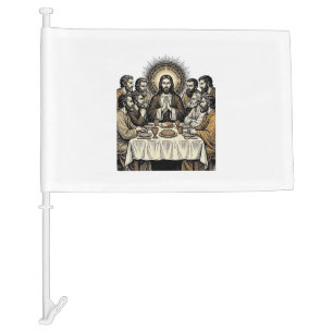 Vintage Sacred Supper Engraving Religious Art Shir Car Flag