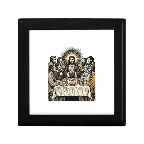 Vintage Sacred Supper Engraving Religious Art Shir Gift Box