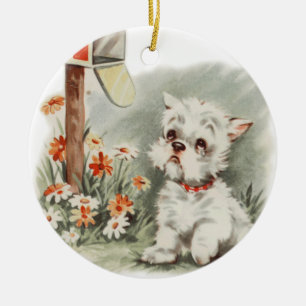 Vintage Sad Puppy Waits for a Letter Dog Ornament