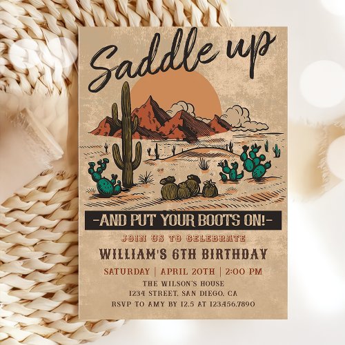 Vintage Saddle Up Western Cowboy Birthday Party Invitation
