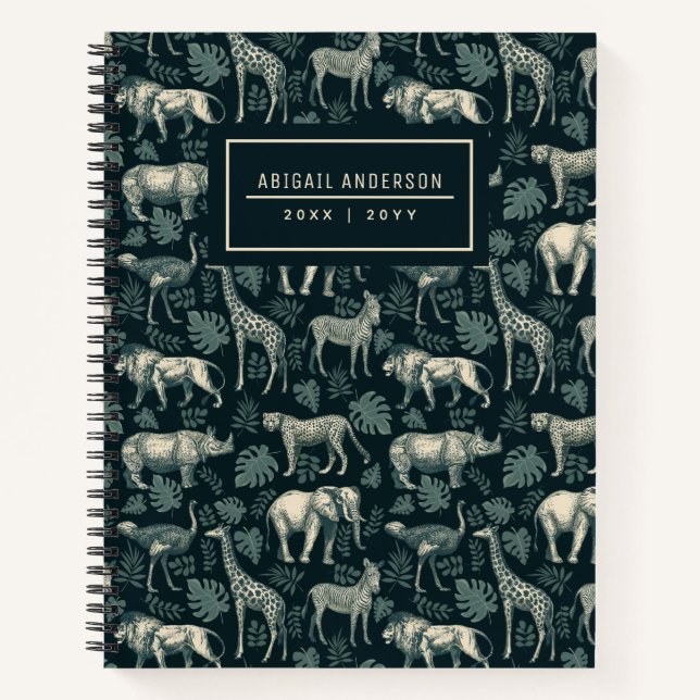 Vintage Safari African Animals Pattern Notebook (Front)