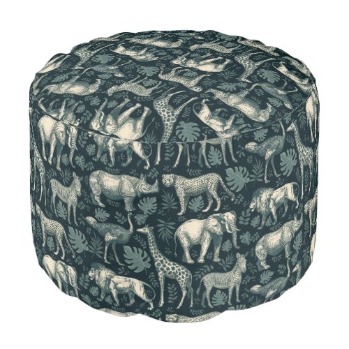 Vintage Safari African Animals Pouf