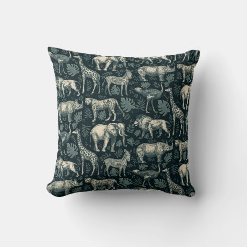 Vintage Safari African Animals  Throw Pillow