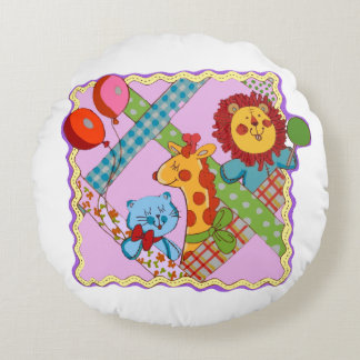 Vintage Safari Animals Round Pillow