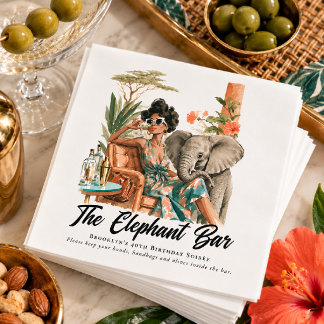 Vintage Safari Elephant Watercolor Birthday Soirée Napkins
