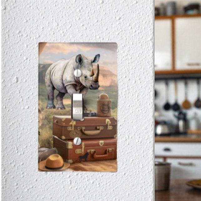 Vintage Safari Style Light Switch Wall Plate (Wall Plate Light Switch Safari Rhino, color will match most wall colors.)