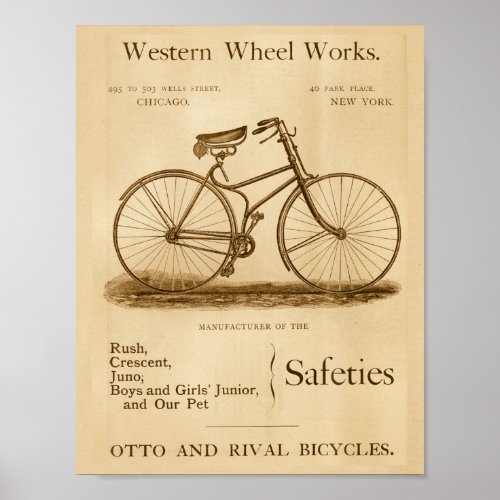 Vintage Safety Bicycles Ad Art Poster