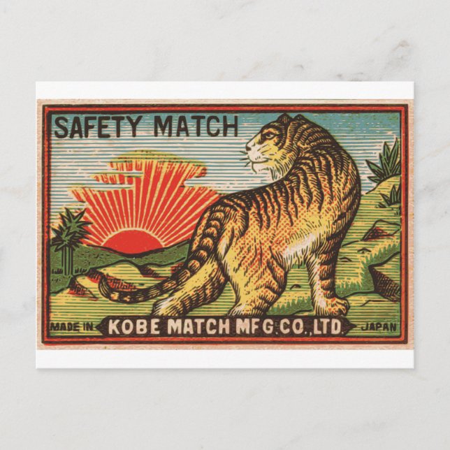Vintage Safety Match Label - Tiger Postcard (Front)