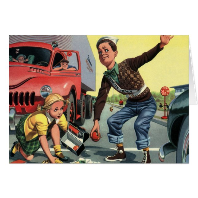 Vintage Safety Patrol Crossing Guard Helping Girl (Front Horizontal)