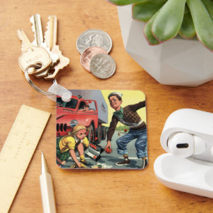 Vintage Safety Patrol Crossing Guard Helping Girl Keychain