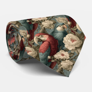 Vintage Sage and Cream Macaw Parrots Neck Tie