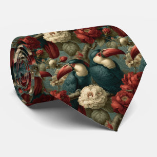 Vintage Sage and Crimson Toucan Exotic Birds Neck Tie