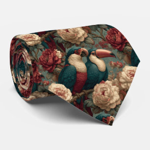 Vintage Sage and Pink Toucan Exotic Parrots Neck Tie