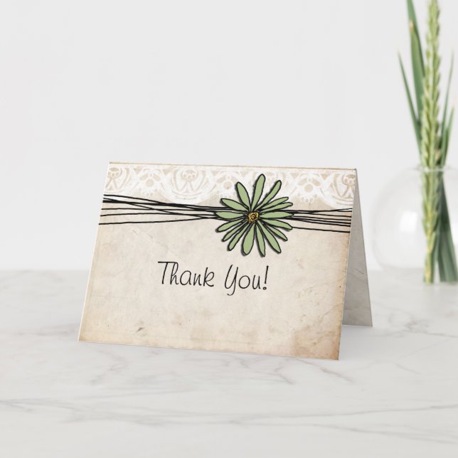 Vintage Sage Daisy Thank You Card (Front)