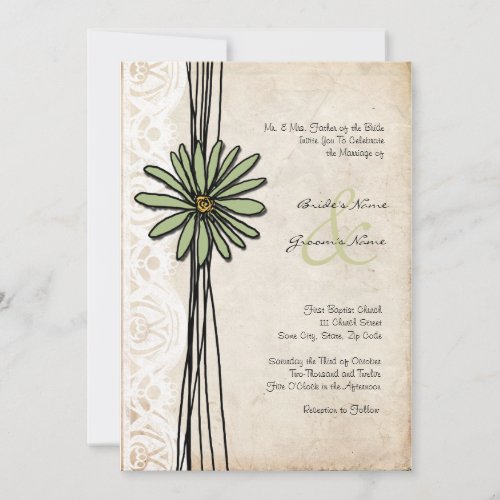 Vintage Sage Daisy Wedding Invitation