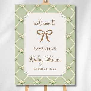 Vintage Sage Floral Diagonal Gold Bow Welcome Foam Board