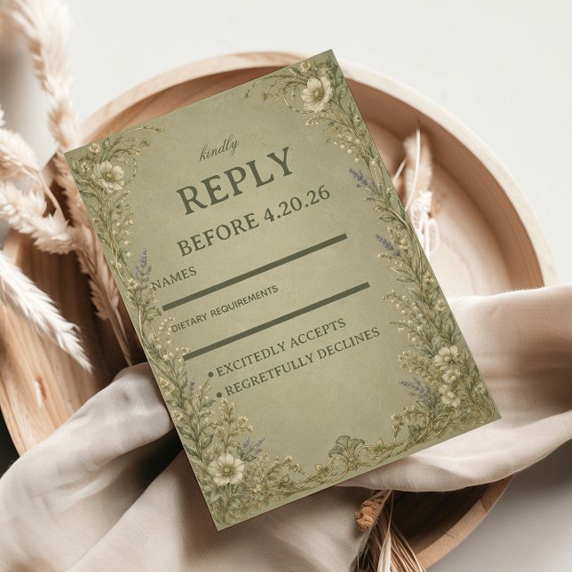 Vintage Sage Floral RSVP Card (Creator Uploaded)