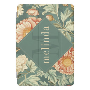 Vintage Sage Floral William Morris Monogram iPad Pro Cover