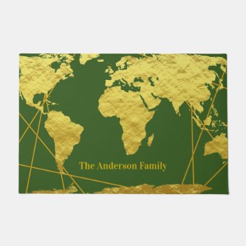Vintage Sage Glam Gold World Map | Family Name Doormat by GrudaHomeDecor at Zazzle