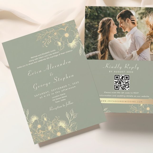 Vintage Sage Green All in One Wedding Invitation (Creator Uploaded)