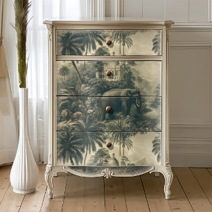 Vintage Sage Green and Cream Toile Elephant Jungle Tissue Paper