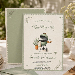 Vintage Sage Green Baby-Q BBQ Neutral Baby Shower Invitation