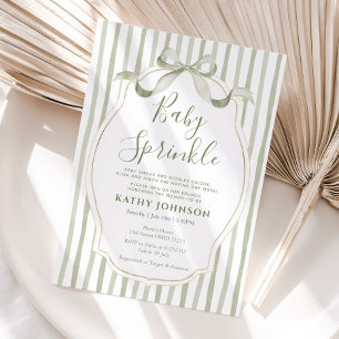 Vintage Sage Green Baby Sprinkle Bow Ribbon  Invitation