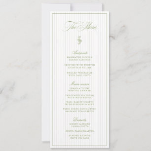 Vintage Sage Green & Beige Striped Wedding Menu Invitation
