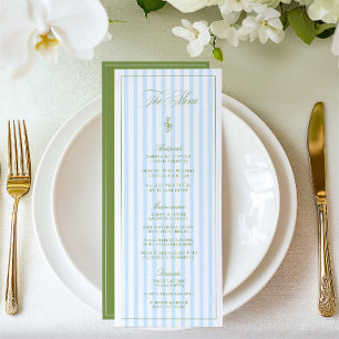 Vintage Sage Green & Blue Striped Wedding Menu