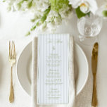 Vintage Sage Green & Blue Striped Wedding Menu<br><div class="desc">A refined wedding menu card designed with soft sage green and blue vertical stripes, timeless serif fonts, and romantic script accents. Personalized initials appear on the back (optional and fully editable). Ideal for garden weddings, summer receptions, or classic outdoor celebrations. Part of the “Iris” Wedding Collection — explore the full...</div>