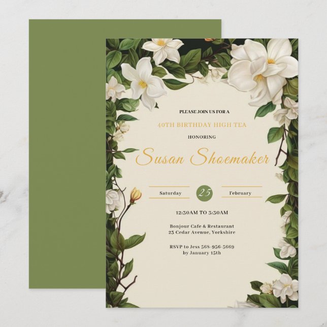 Vintage Sage Green Botanal Invitation (Front/Back)