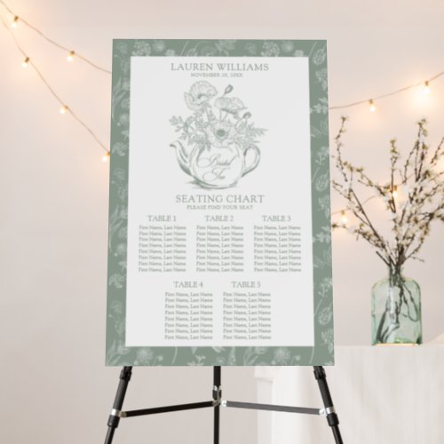 Vintage Sage Green Botanical Bridal Tea Seating Foam Board
