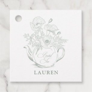 Vintage Sage Green Botanical Bridal Tea Shower Favor Tags