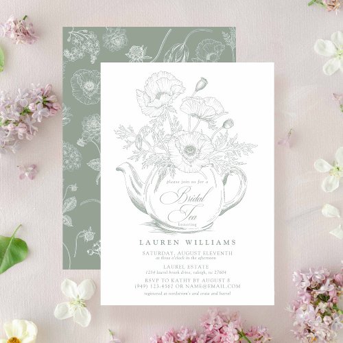 Vintage Sage Green Botanical Bridal Tea Shower Invitation