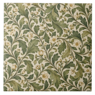 Vintage Sage Green Botanical Ceramic Tile