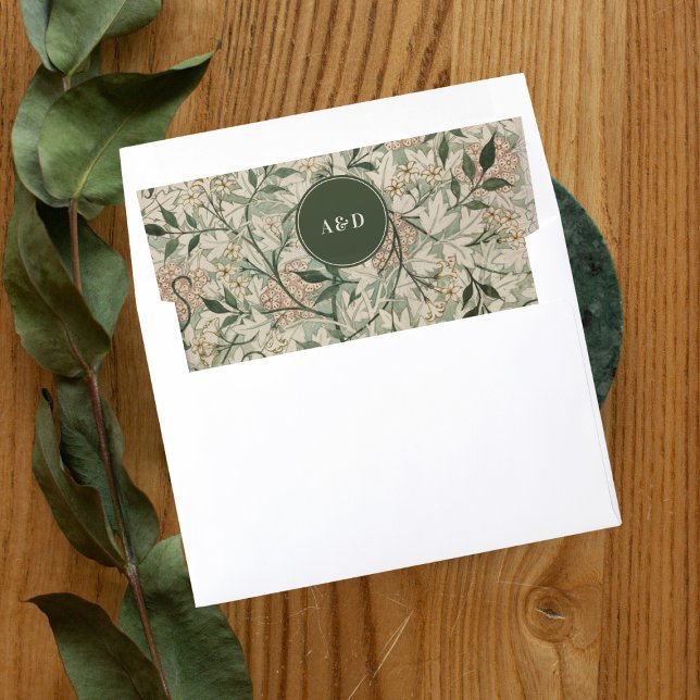 Vintage Sage Green Botanical Monogram Wedding Envelope Liner (Creator Uploaded)