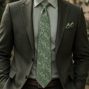 Vintage Sage Green Botanical Neck Tie