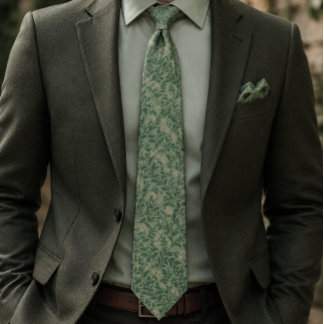 Vintage Sage Green Botanical Neck Tie
